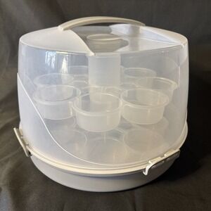 Super Cute Cake and 2-Tier Cupcake Carrier Holder, with Handle. Clear. NIB